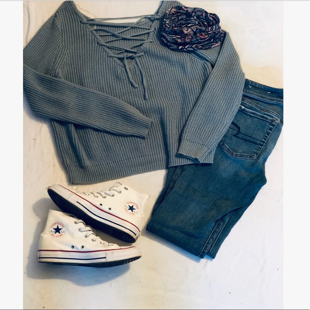 Blue cozy sweater with tied up back *FLASH SALE*